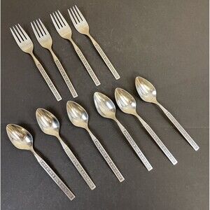 Oneida Profile Stainless Phoenix Black Accent Teaspoons & Salad Forks 10 Pc. Lot